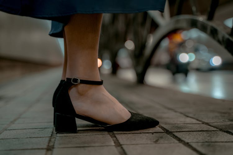 Woman In Black Velvet Heels 