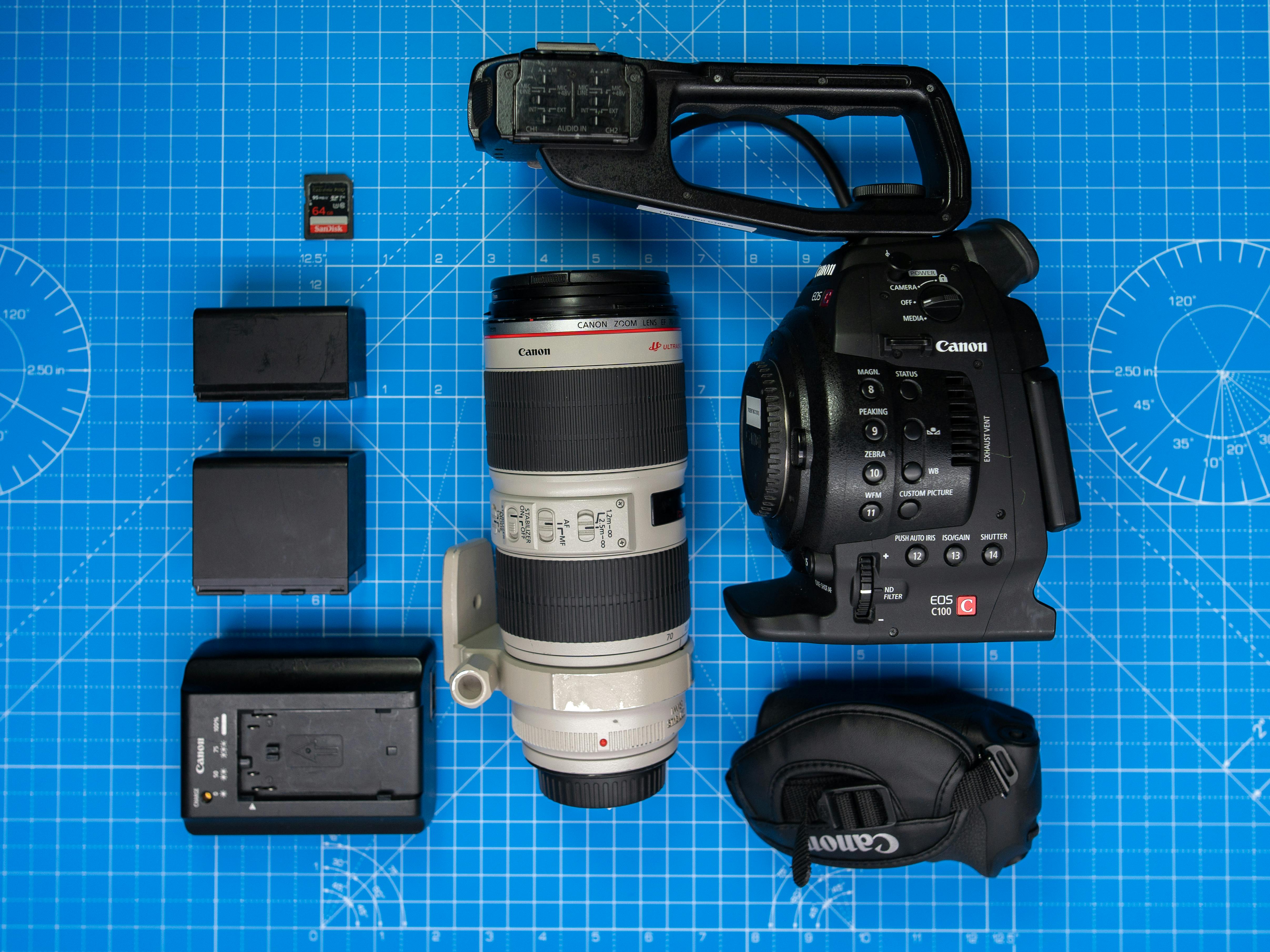 canon c100 cine camera shooting kit with