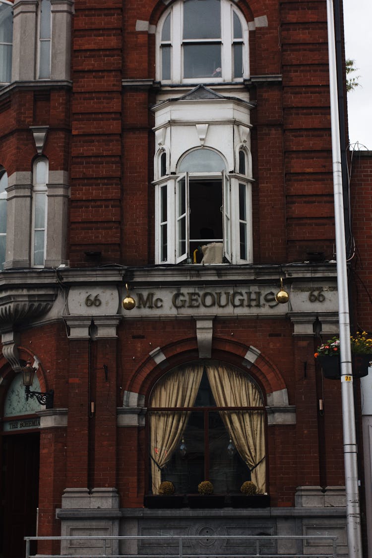 Brown Brick Building With Glass Window