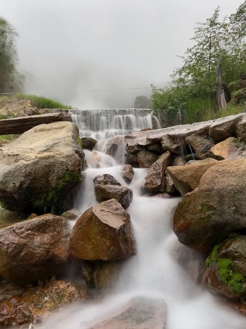 Long-exposure Photography of Rocky Waterfalls