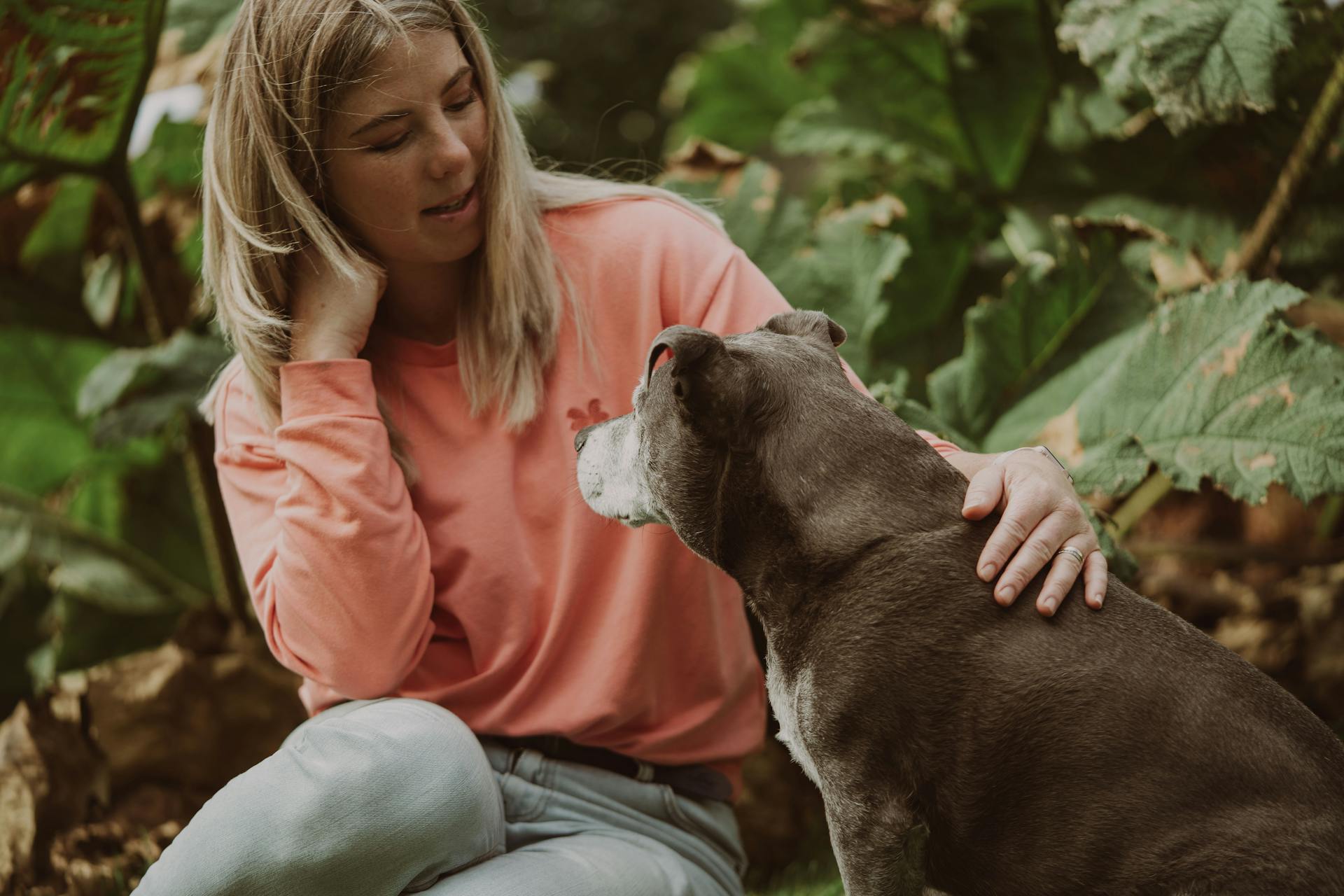 A Woman Petting a Dog