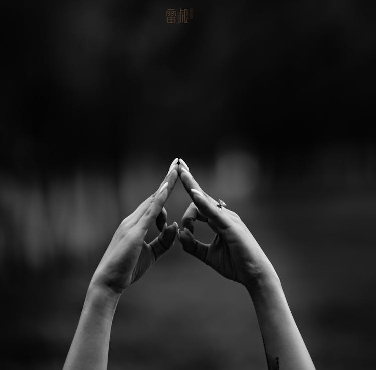 Black And White Photo Of Hands Touching At Fingertips