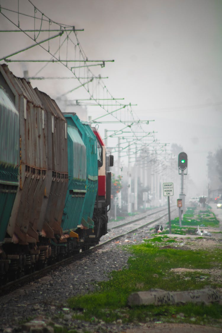 Train Containers On Rails On Lights