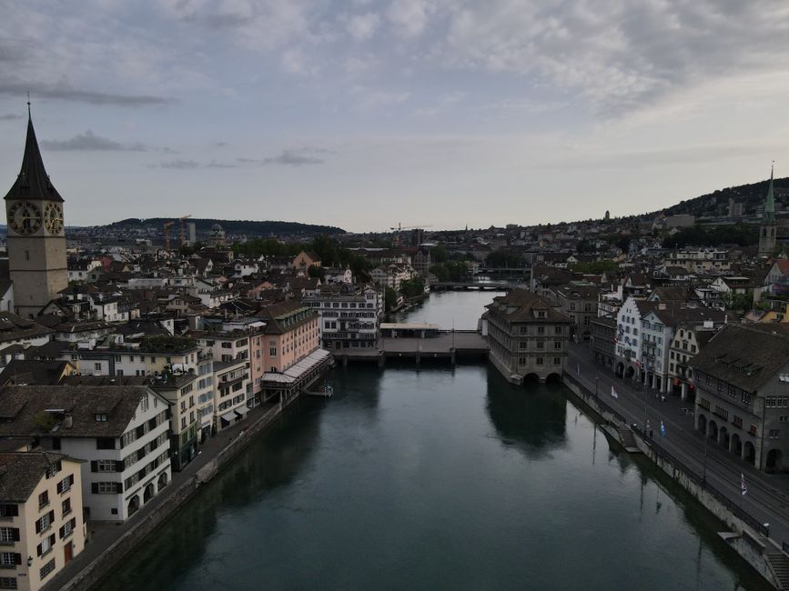 Stunning Private Helicopter Flight to Stockhorn Mountain, with View to the Swiss Alps Review Review 2026 - A stunning aerial perspective showcasing Zurich's iconic Limmat River and historic architecture.