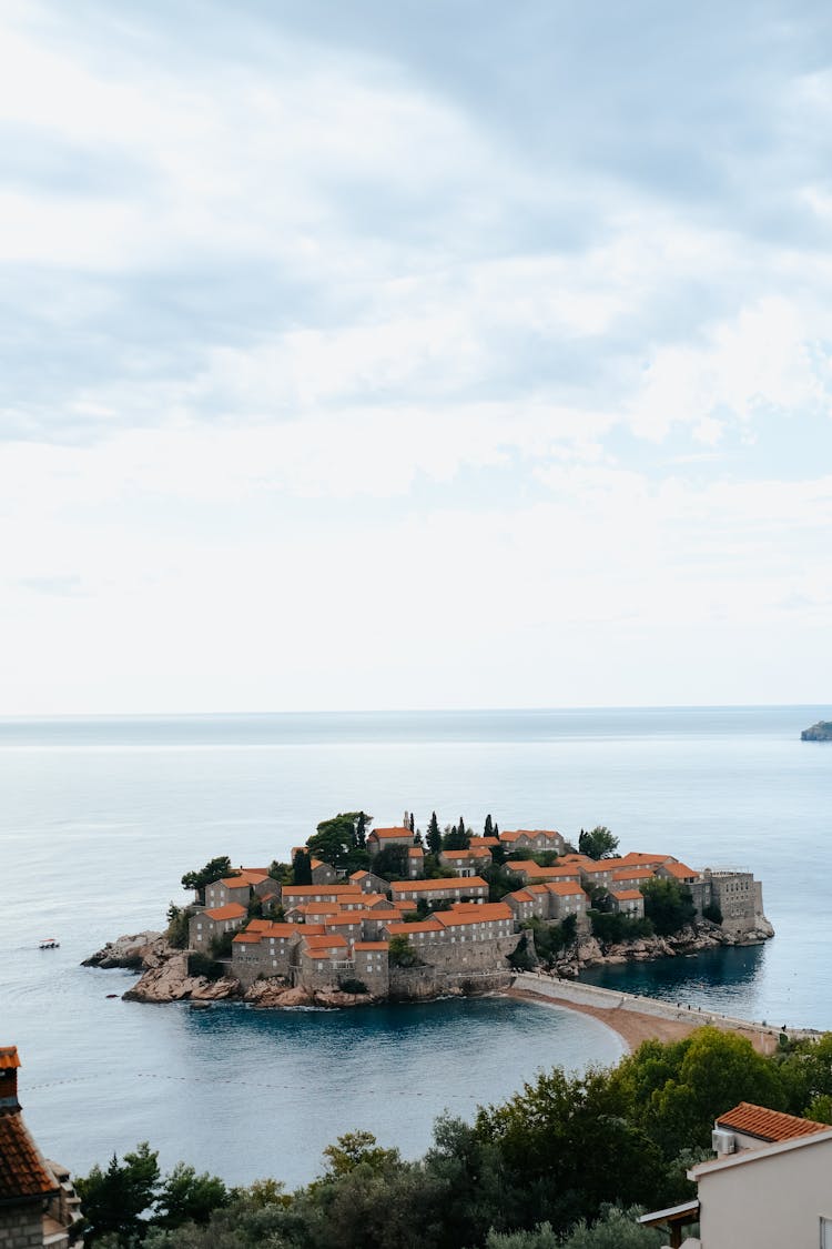 View Of The Sveti Stefan Beach In Montenegro