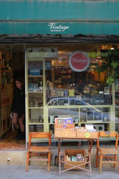 Charming vintage record store in Istanbul showcasing vinyl records and retro decor.