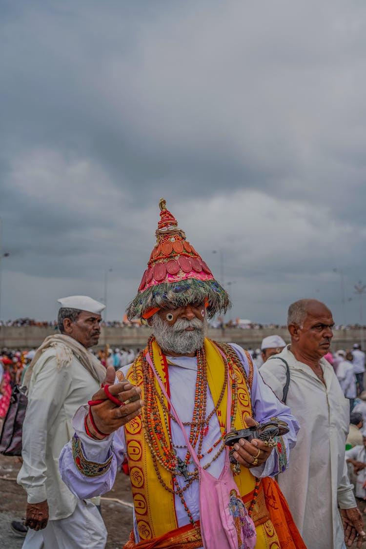 An Elderly Man Celebrating Pandharpur Wari In India