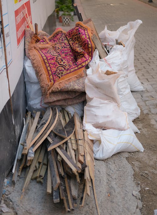 White Bags with Trash on City Street