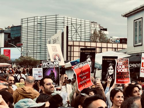 Free A powerful demonstration in Istanbul advocating for women's rights and freedom. Stock Photo