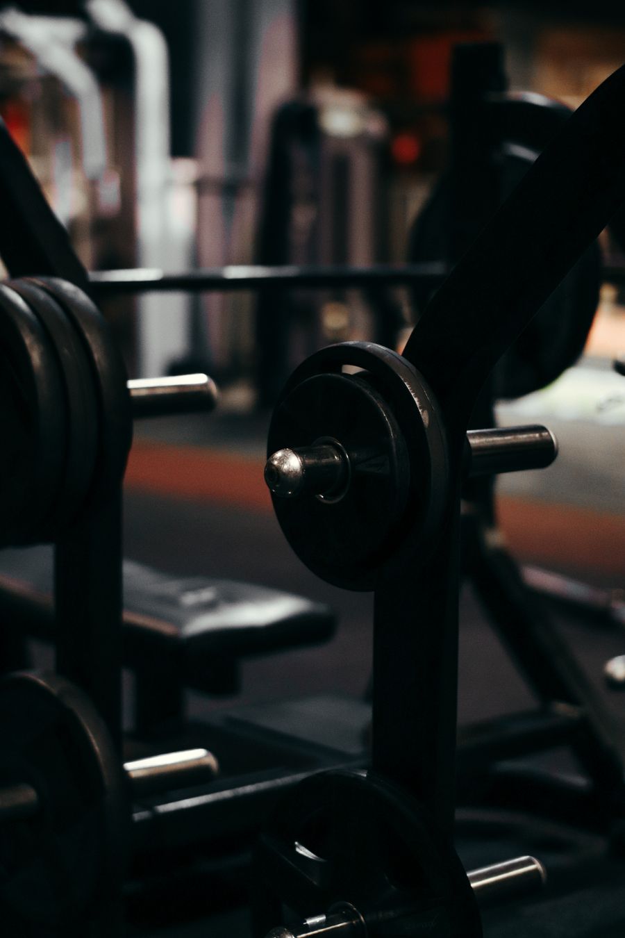 Close up of weightlifting dumbbells in a modern gym