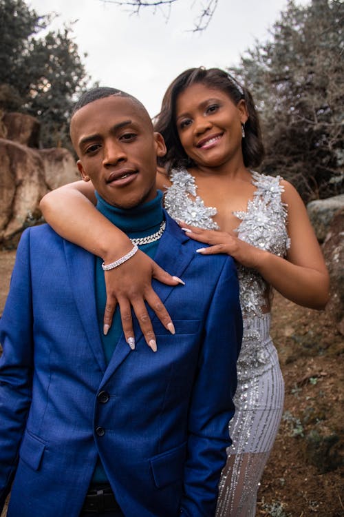 Kostnadsfri bild av afrikansk amerikanska paret, blå-suit, brud