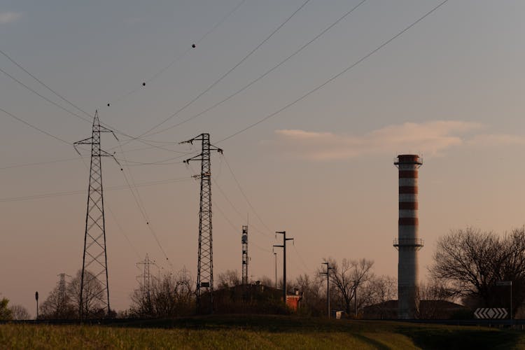 Electric Towers In A Power Plant