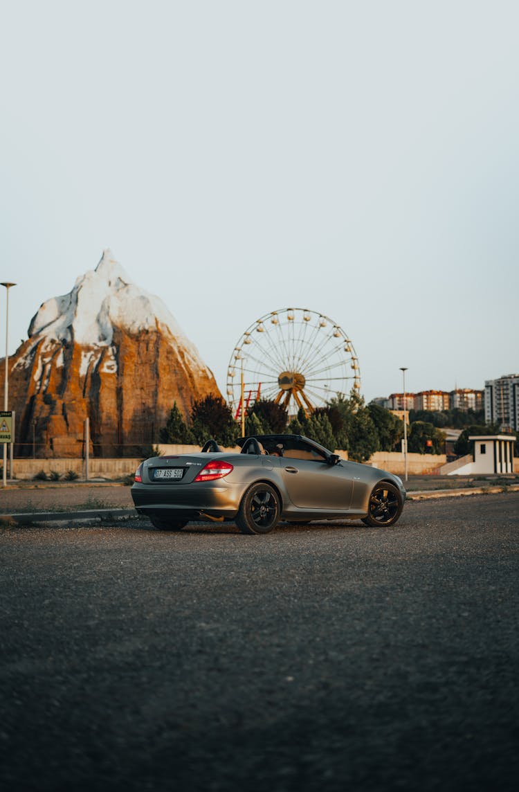 Gray Mercedes Benz SLK Class Parked On Side Of A Road