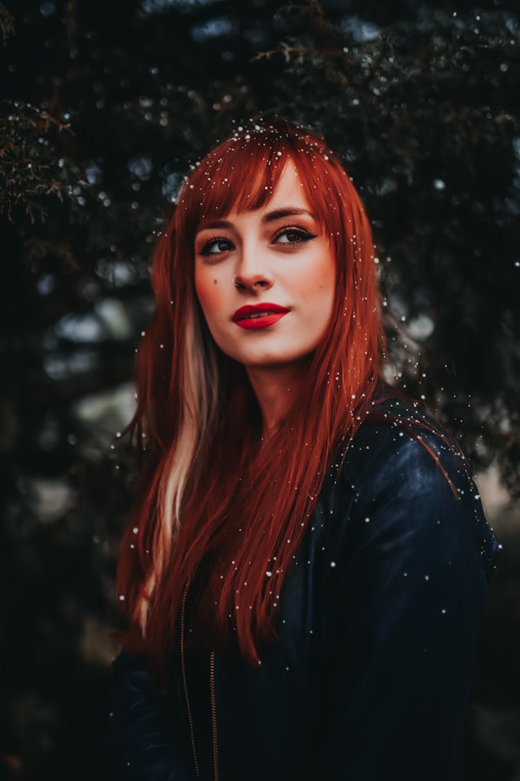 Redhead Woman Posing Outside In Winter 