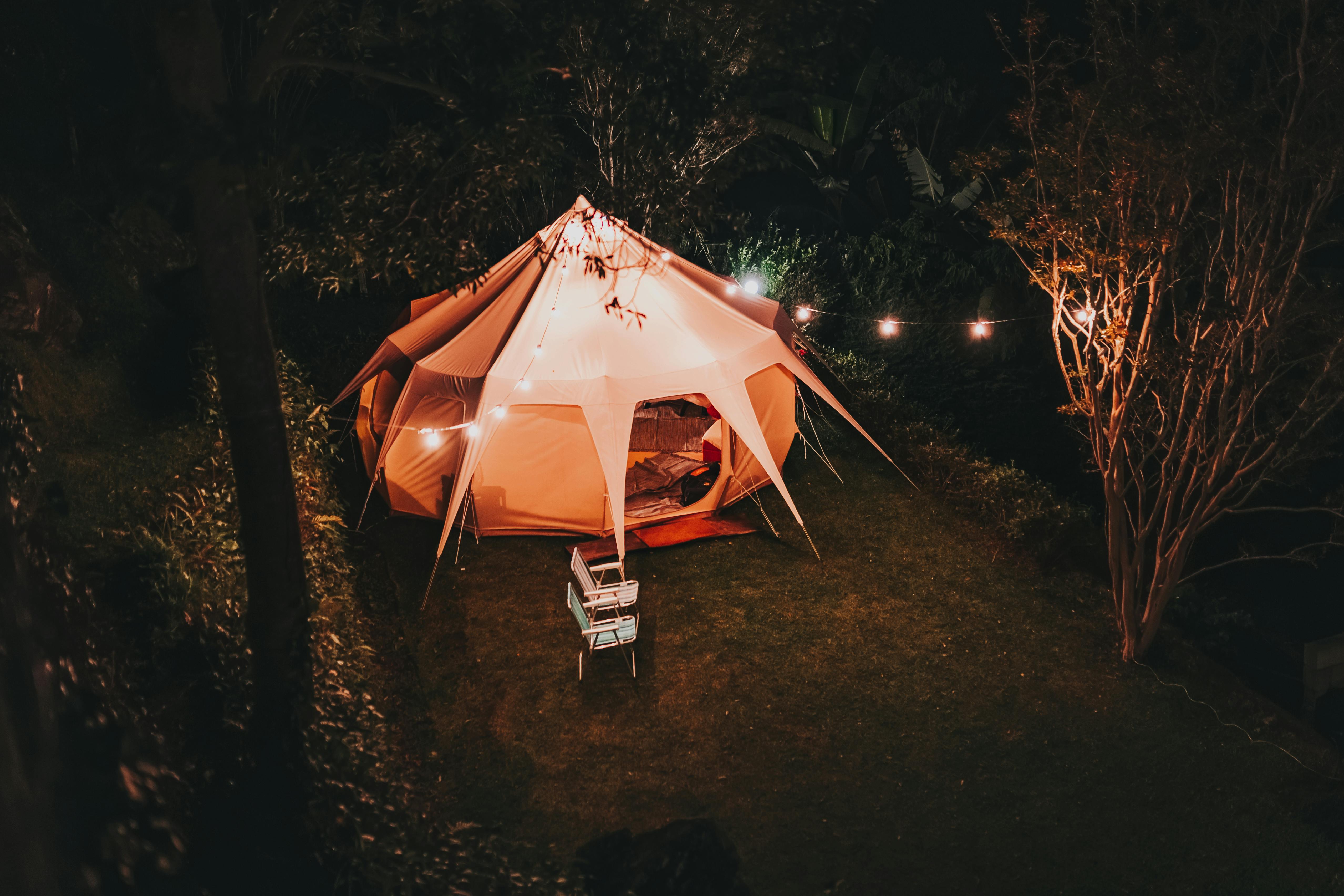 Camping tent lights Stock Photo free download