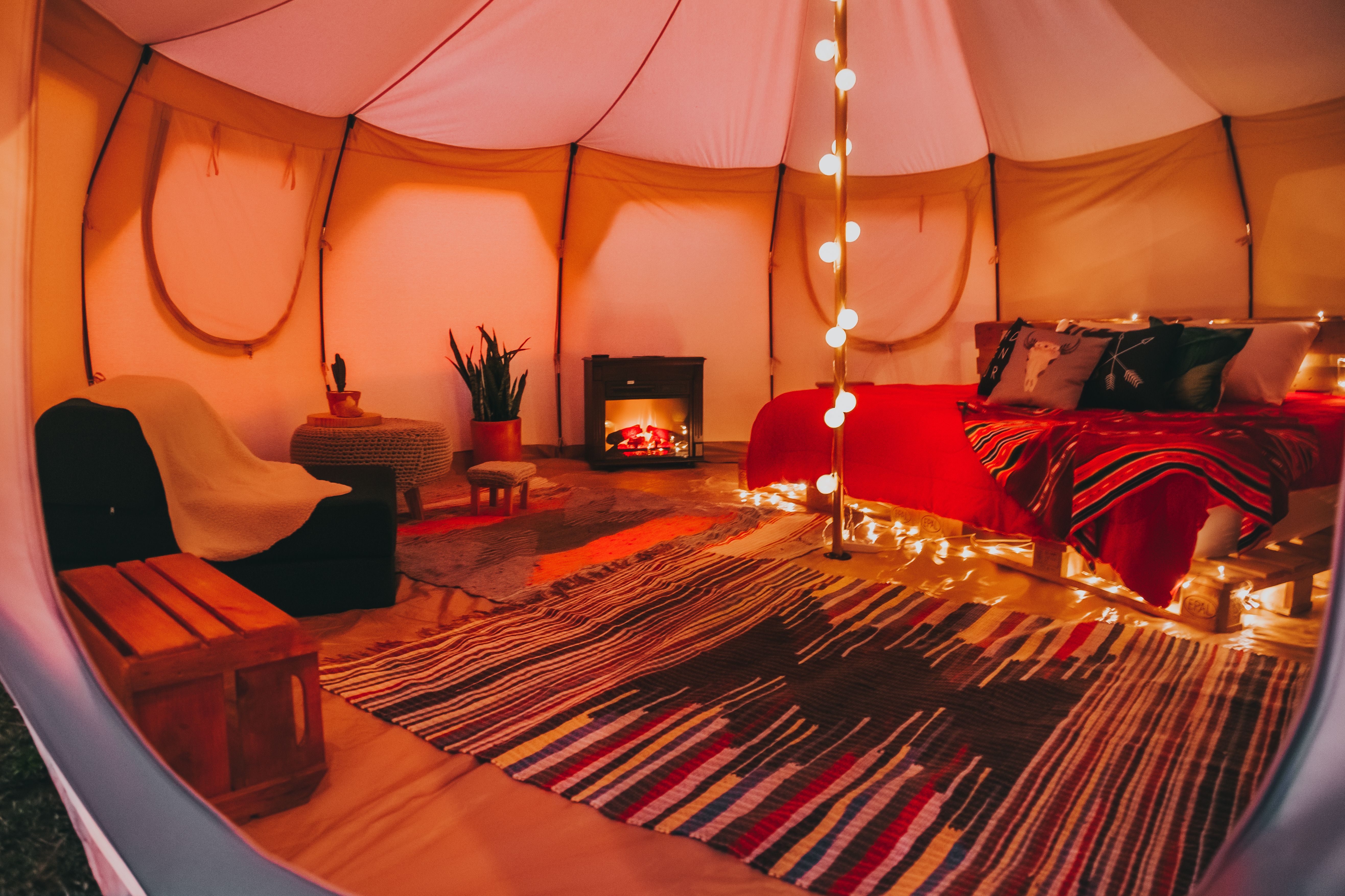 Interior of a Tent with a Bed  Free Stock Photo