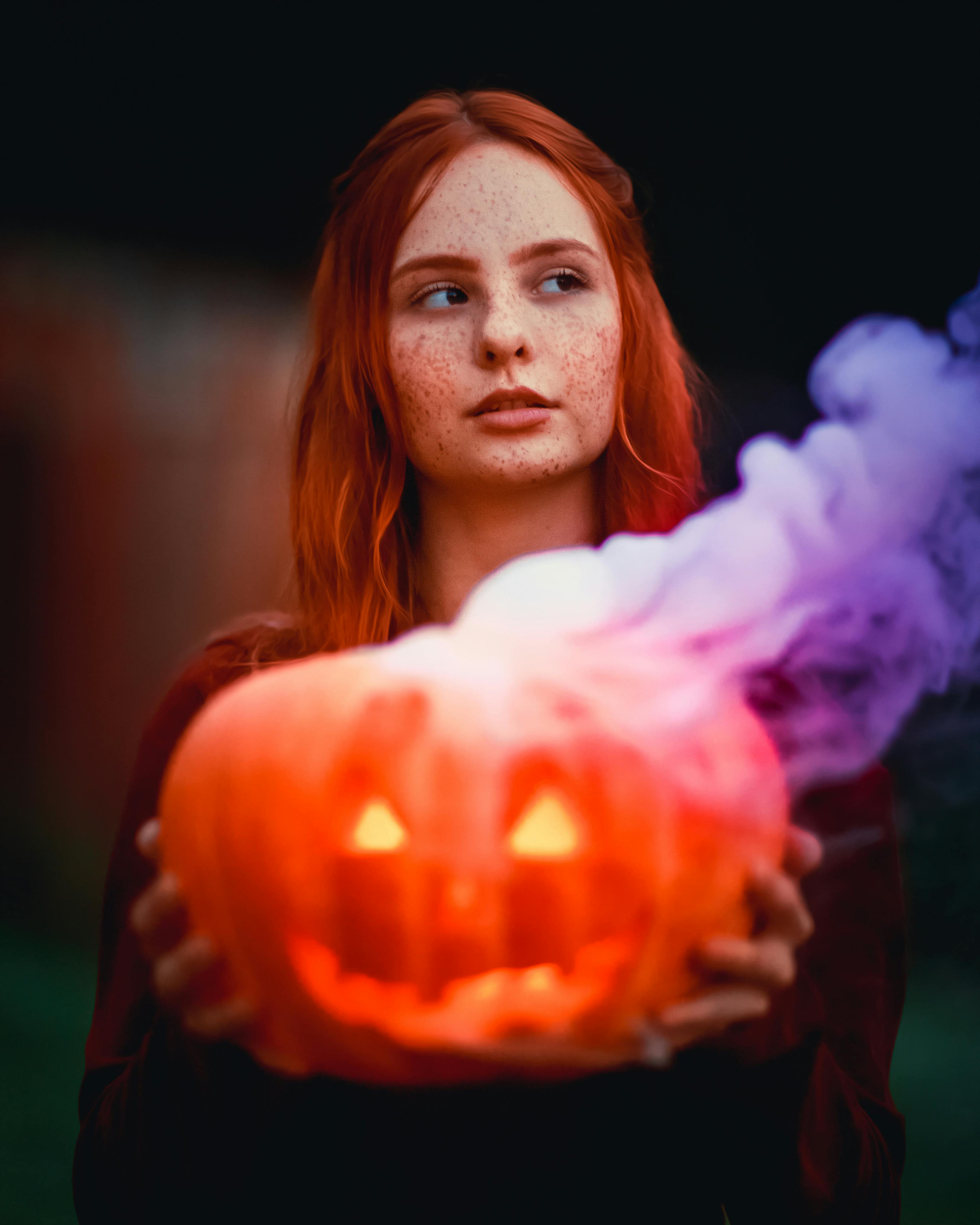 Woman With A Jack O Lantern On Her Head Photos, Download The BEST Free ...