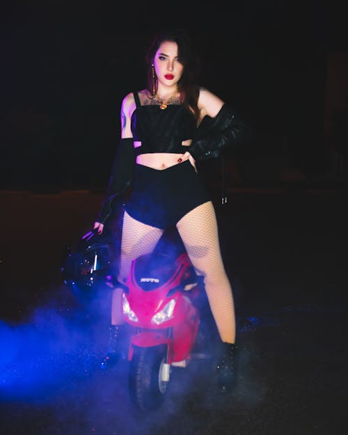 Seductive Woman on Motorcycle