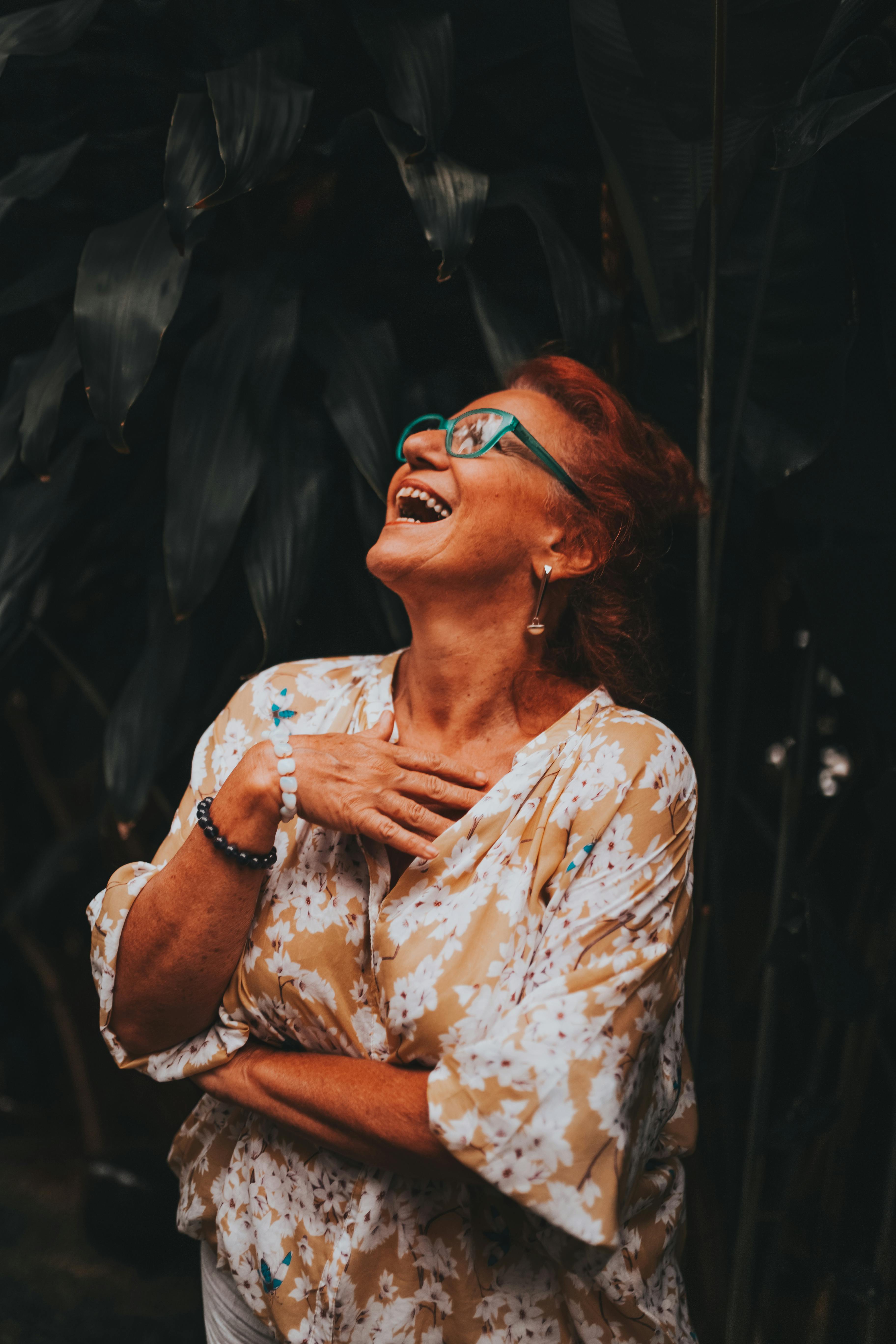 smiling woman looking up