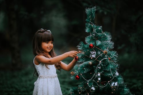 Girl Decorating Christmas Tree