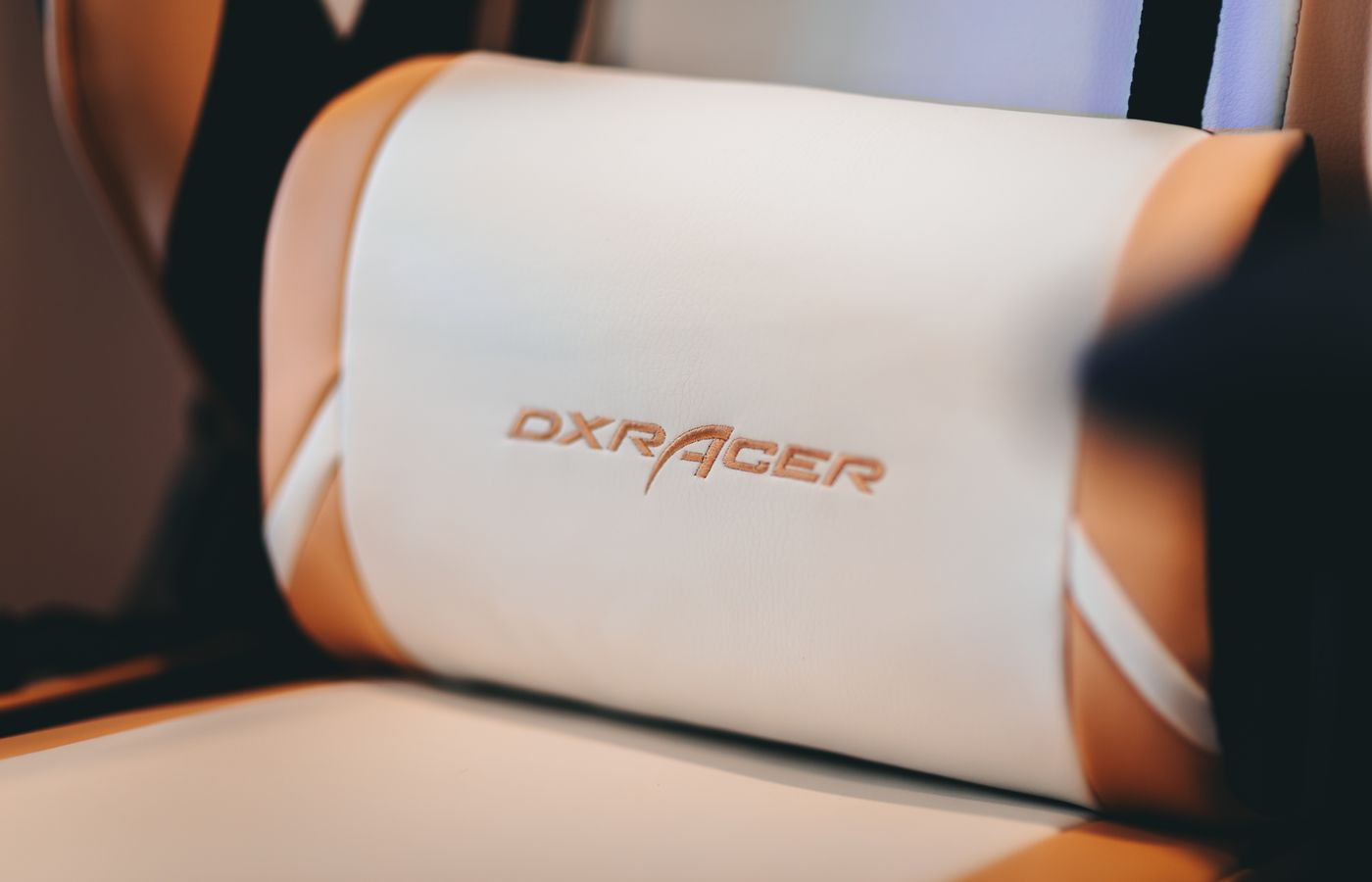Close-up of a DXRacer gaming chair focusing on comfort and ergonomic design.