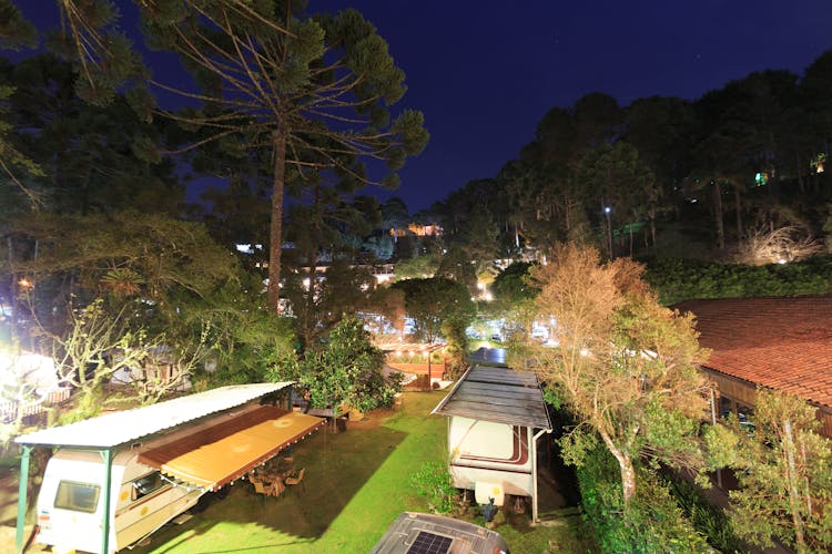 Trailers At A Camping Site At Dusk 