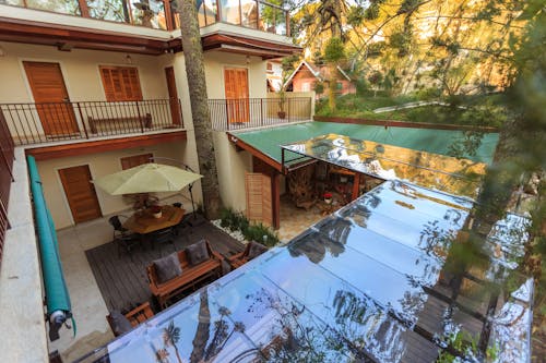 Glass Roofing of a Hotel Walkway