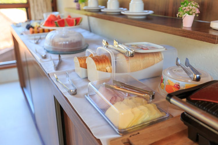 Breakfast On Trays Over A Counter Table Top