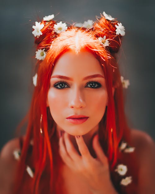 Redhead Woman with Daisies in Her Hair