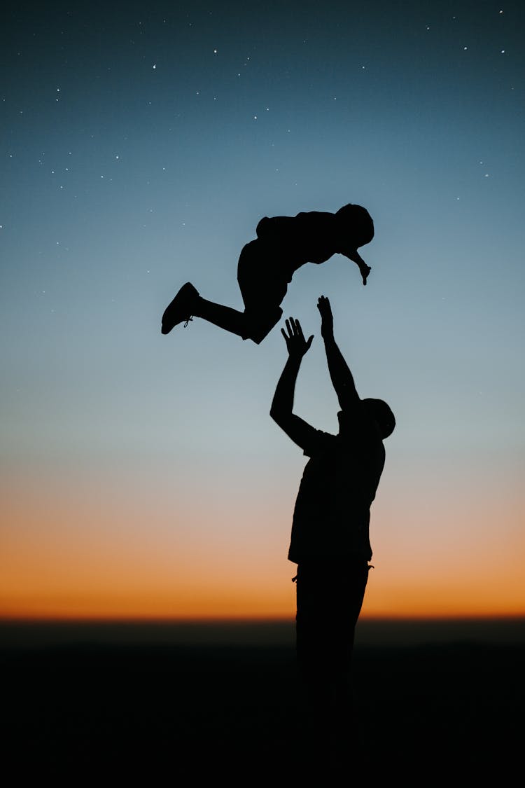 Silhouette Of A Dad Catching His Son