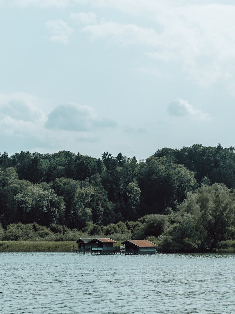 Bungalows On River Bank In Nature