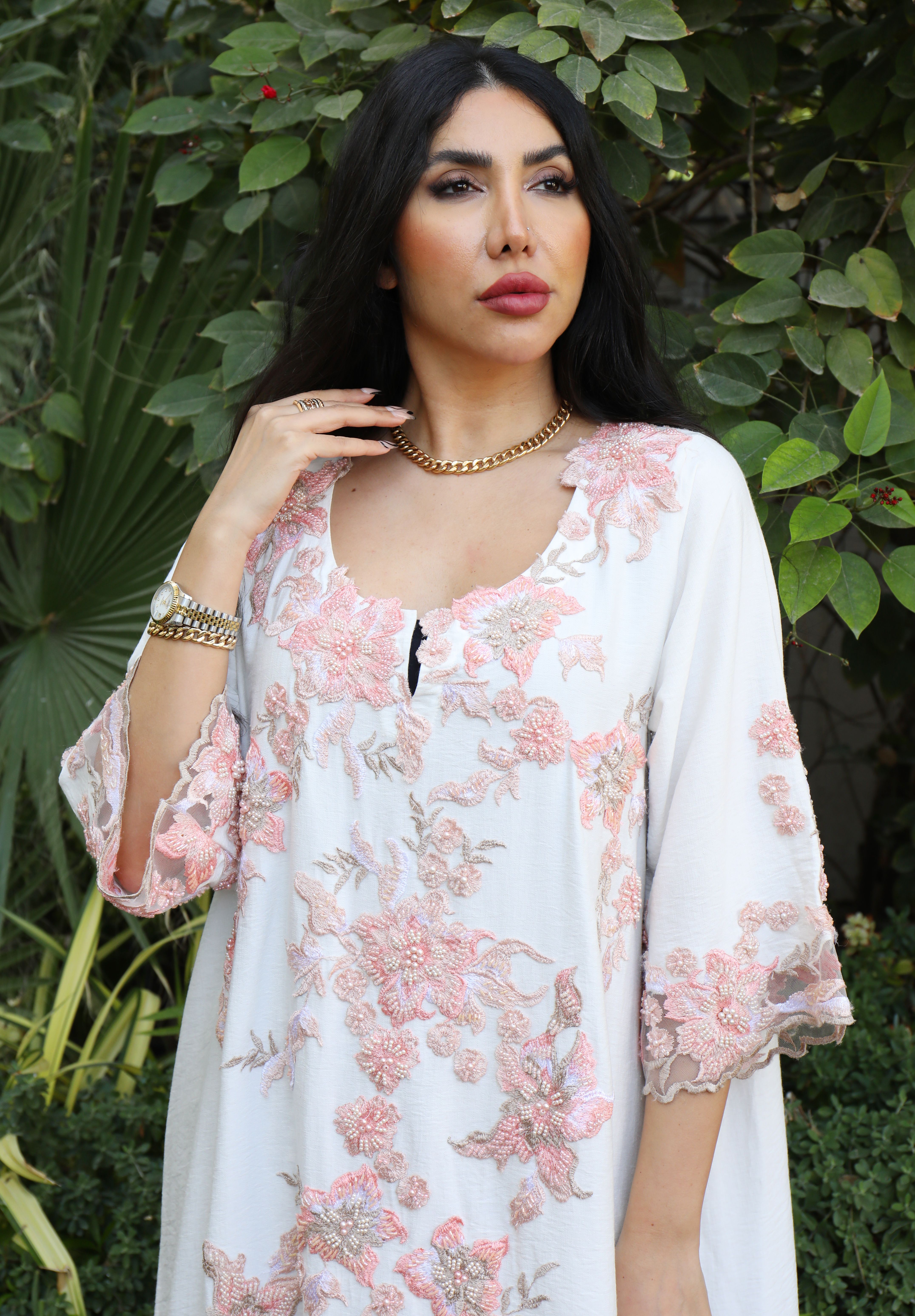 A Woman in White and Pink Floral Dress · Free Stock Photo