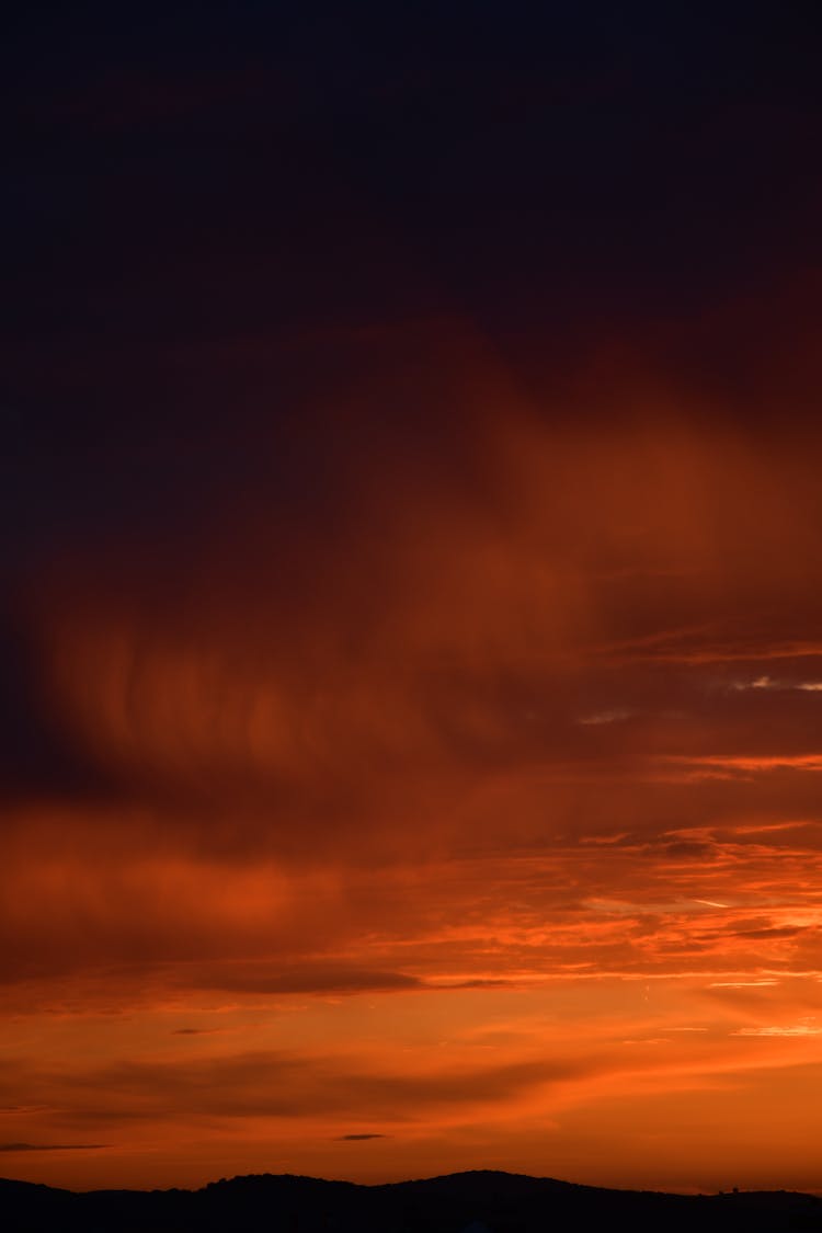 Silhouette Of Mountain On Sunset Dramatic Sky 