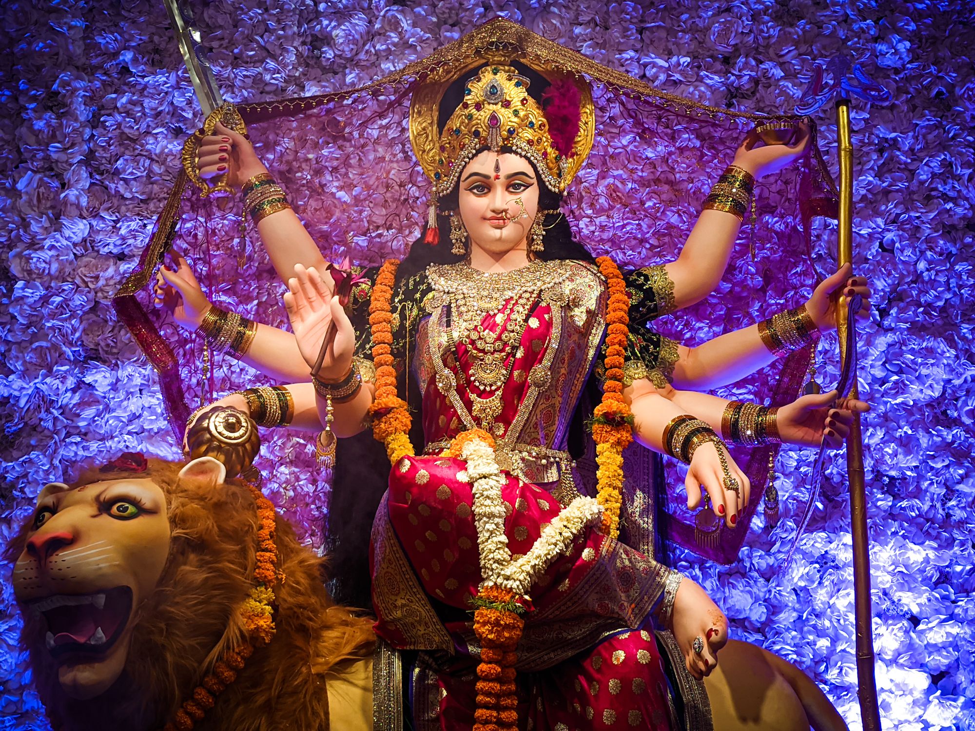 Statue Of Hindu Goddess Durga Riding Lion Free Stock Photo statue-of-hindu-goddess-durga-riding-lion-free-stock-photo