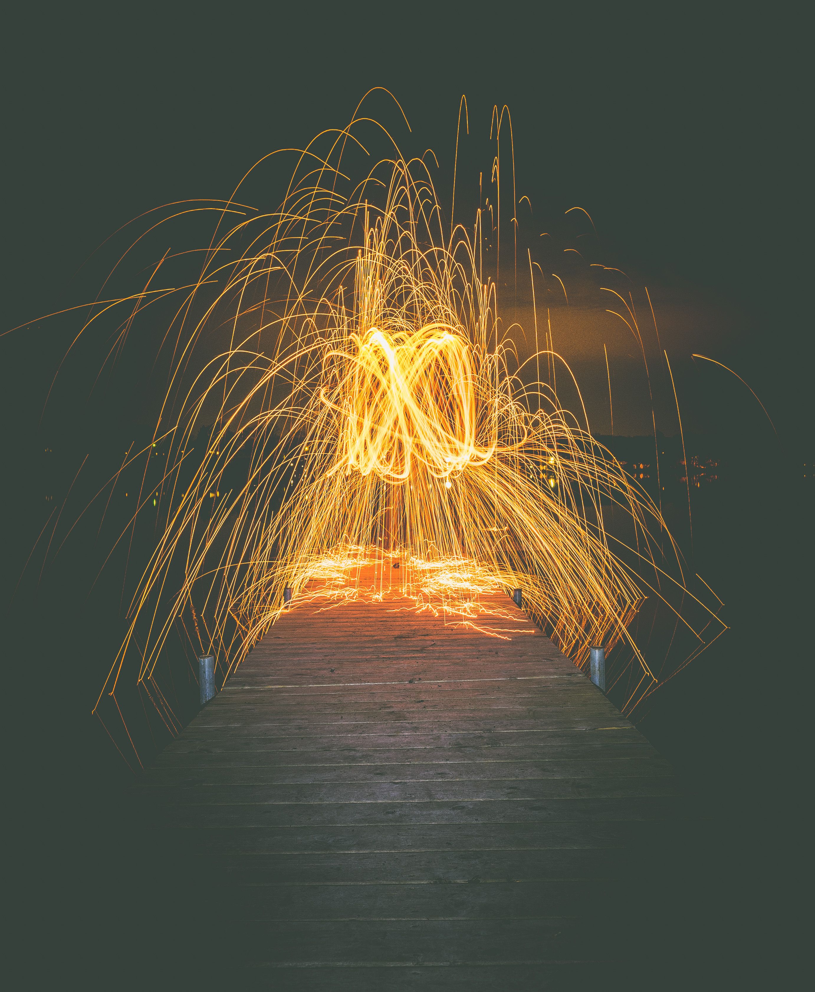 Long Exposure Lights on Pier in Dark · Free Stock Photo