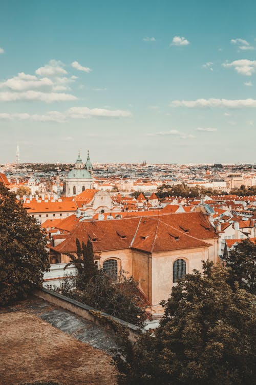 Panorama of Prague with the View of Kajetanske Terasy Garden