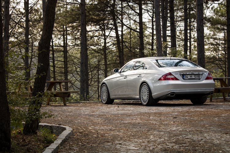 Silver Car Parked In A Park