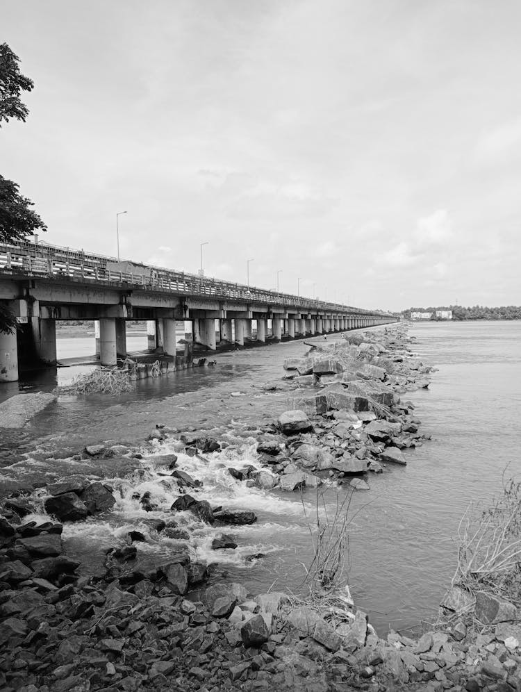 Grayscale Photo Of Chamravattom Bridge In India