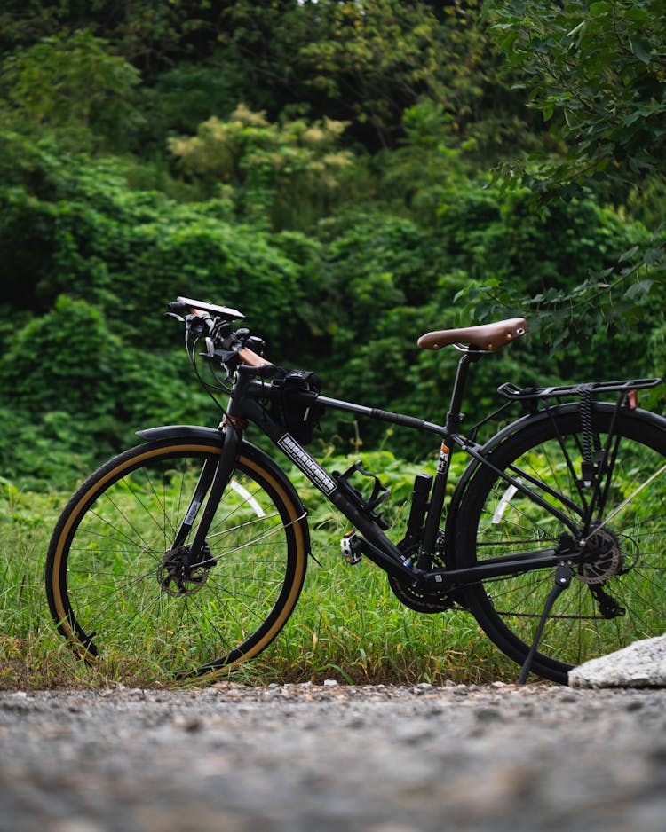 Black Mountain Bike On Grass Field