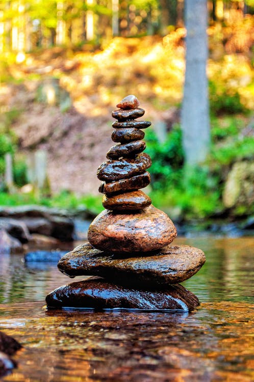 Stack of Wet Rocks in Shallow Stream