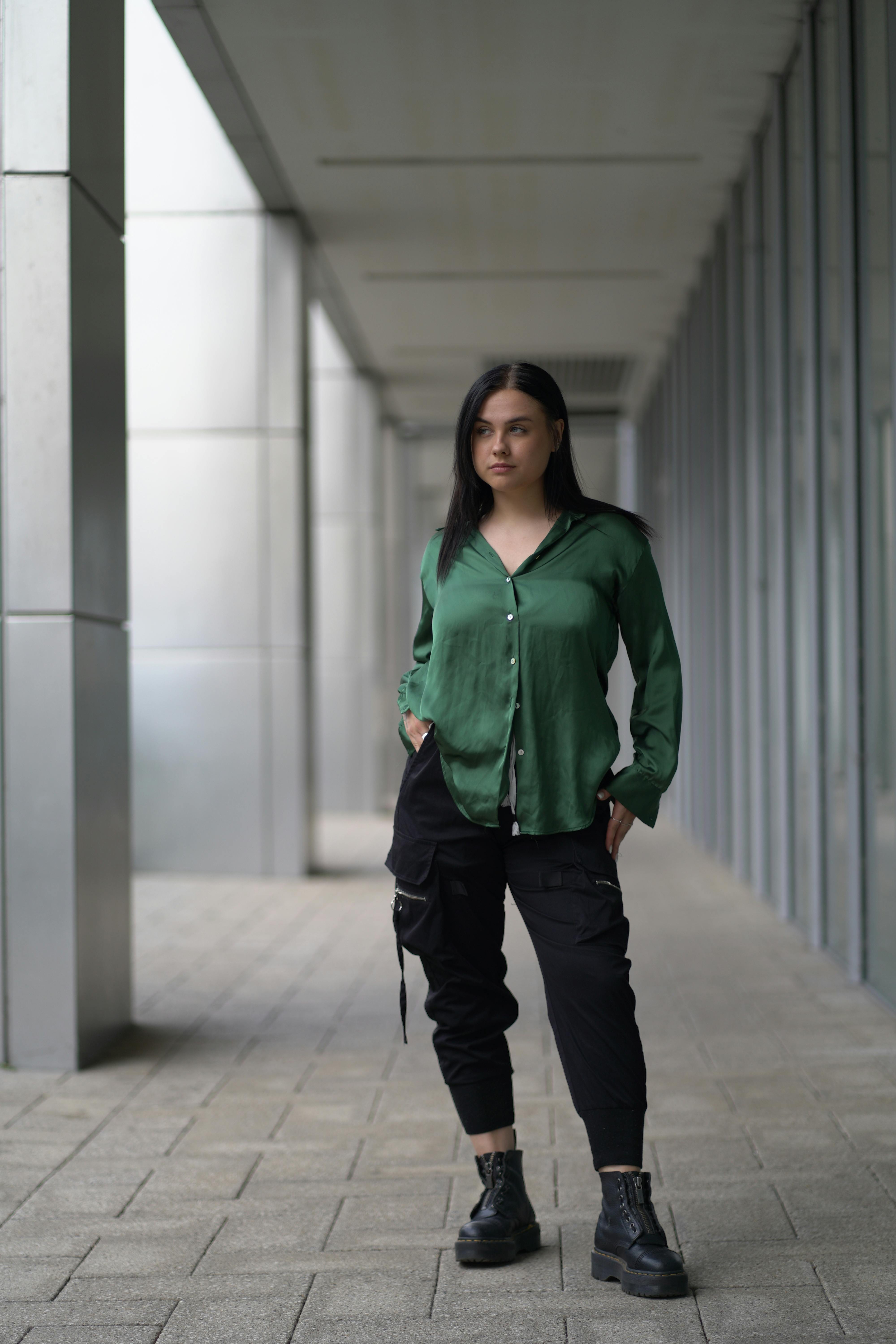 Stylish Woman Wearing Green Long Sleeve Shirt  Free Stock Photo