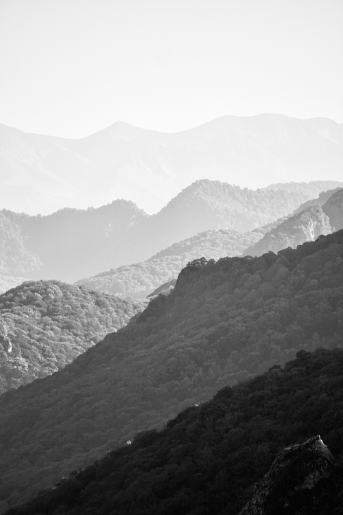 Free A serene black and white mountain range showcasing gentle hills and distant peaks. Stock Photo