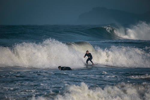 People Surfing on Waves in Ocean