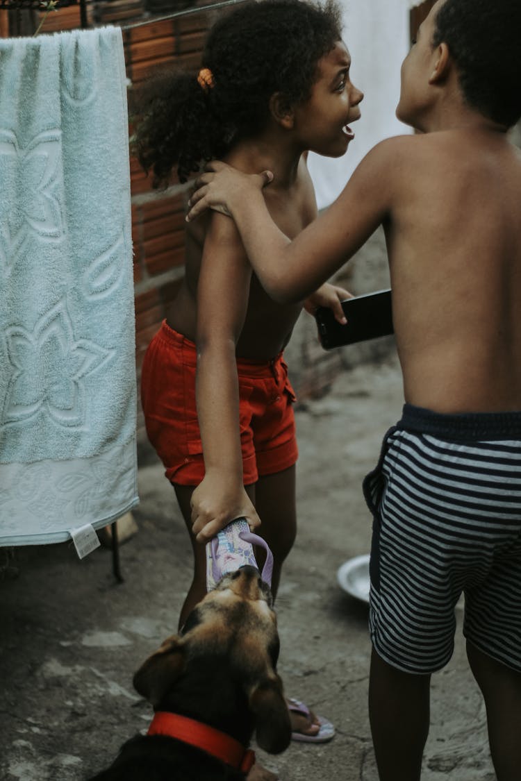 Kids Playing With Dog