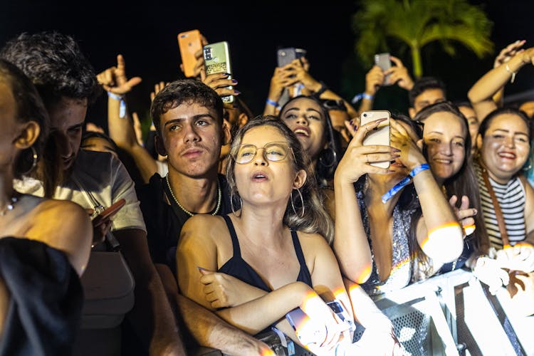 Crowd Of People Behind A Barrier At A Concert