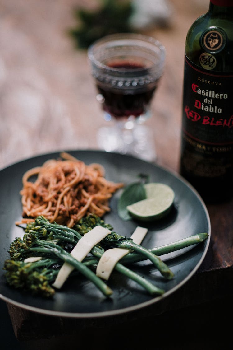 Broccolini And Pasta On Plate