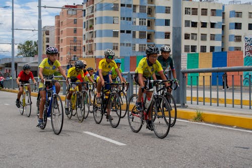 Free Group of Bikers Riding Together Stock Photo