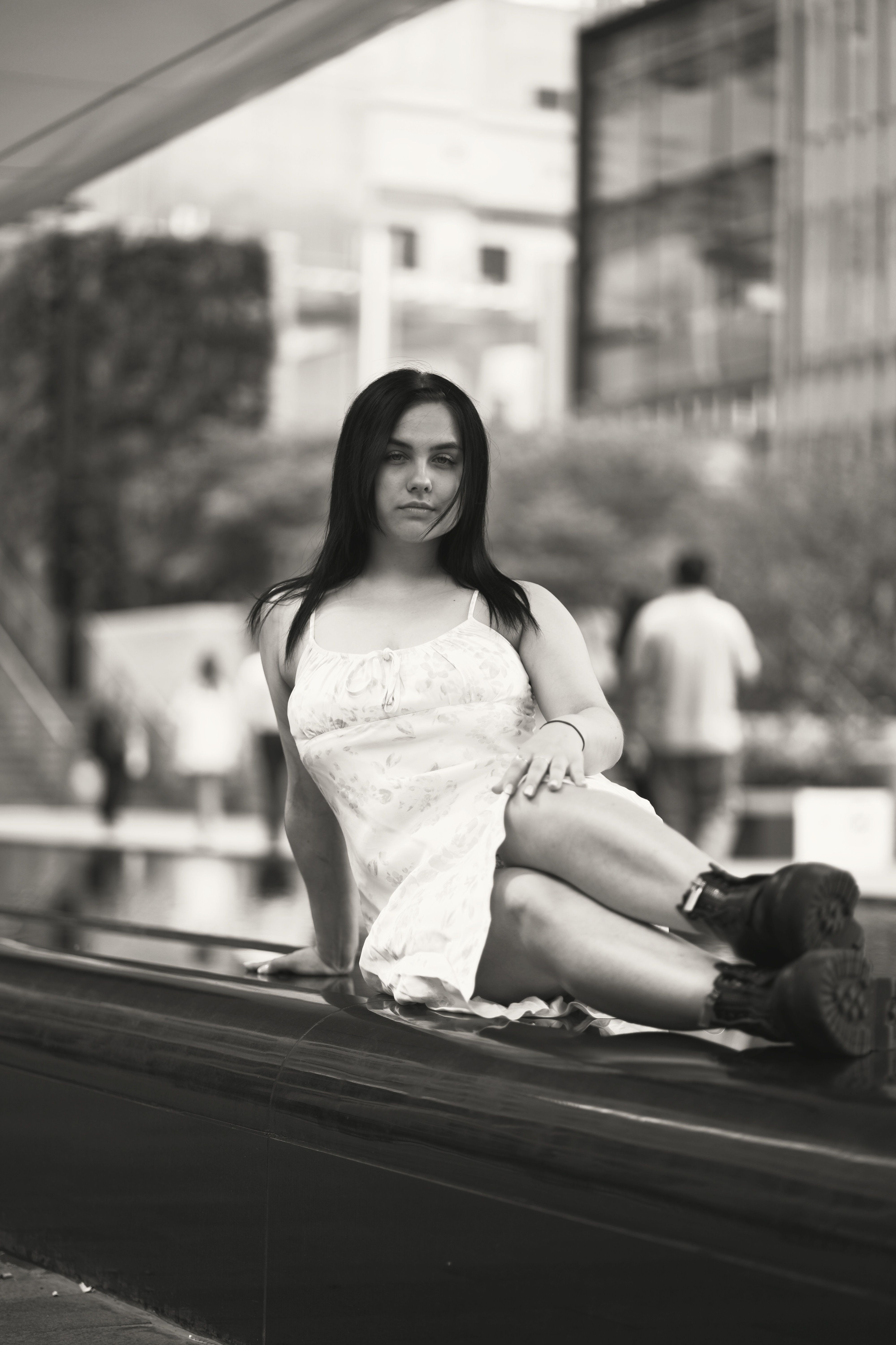 Grayscale Photo of Woman Wearing a Dress · Free Stock Photo