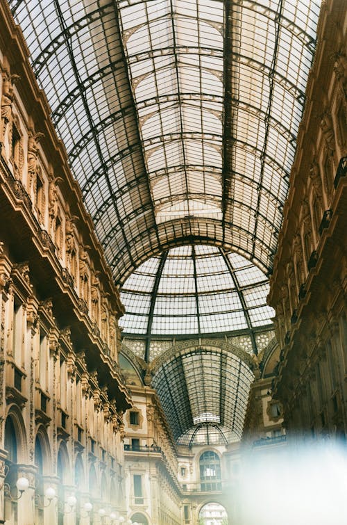 Interior and a Glass Ceiling in Galleria Vittorio Emanuele II Shopping Mall 