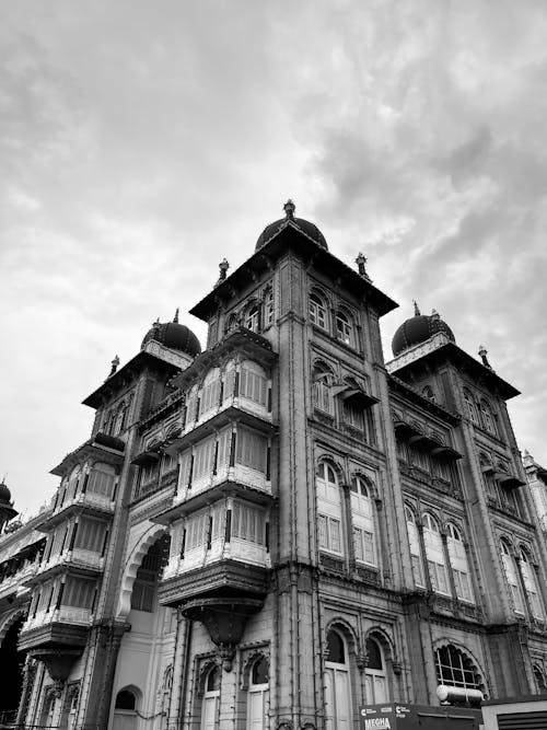 Black and White Photo of Mysore Palace in India